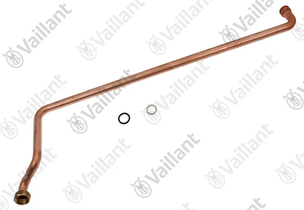 Kupferrohr von Vaillant mit gebogenem Ende und zwei Dichtungsringen, geeignet für Heizsysteme oder Kesselanlagen.